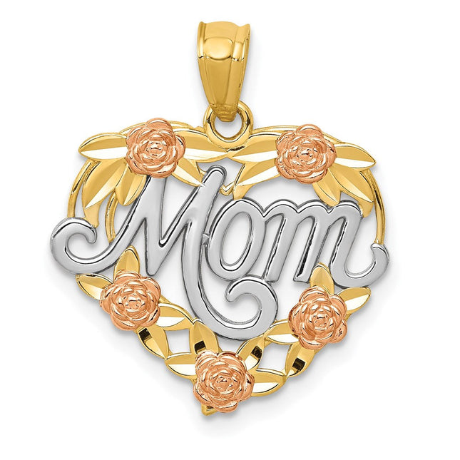 14k Two-tone w/White Rhodium Mom Heart Pendant, 21 x 18mm