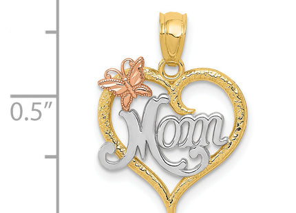 14k Two-tone w/White Rhodium Mom Heart Pendant, 20 x 15mm