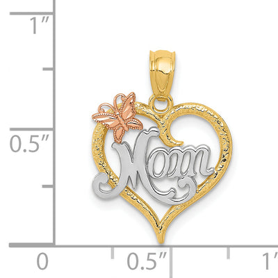14K Two-tone w/White Rhodium Mom Heart Pendant, 20 x 15mm