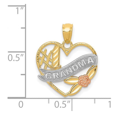 14K Two-tone w/White Rhodium #1 Grandma Heart Pendant, 20 x 16mm