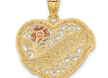 14k Two-tone w/White Rhodium Grandma Heart Pendant, 22 x 19mm