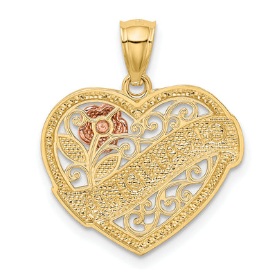 14K Two-tone w/White Rhodium Grandma Heart Pendant, 22 x 19mm