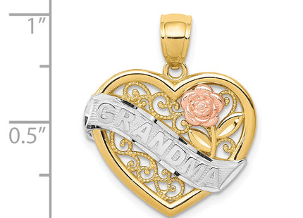 14k Two-tone w/White Rhodium Grandma Heart Pendant, 22 x 19mm