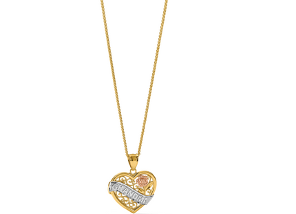 14k Two-tone w/White Rhodium Grandma Heart Pendant, 22 x 19mm