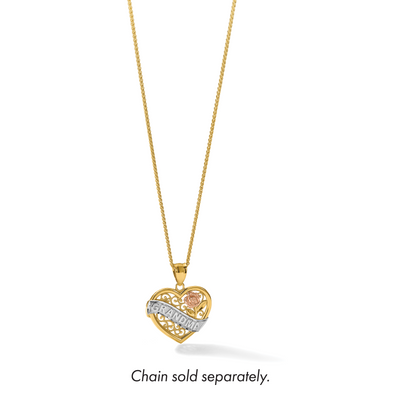 14K Two-tone w/White Rhodium Grandma Heart Pendant, 22 x 19mm