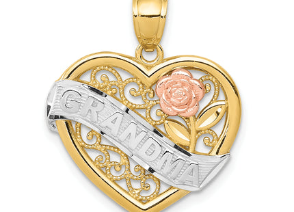 14k Two-tone w/White Rhodium Grandma Heart Pendant, 22 x 19mm