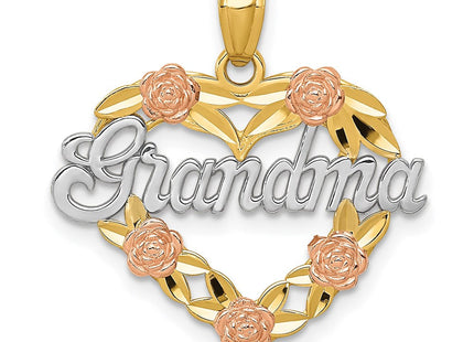 14k Two-tone w/White Rhodium GRANDMA Heart Pendant (Style K2680)