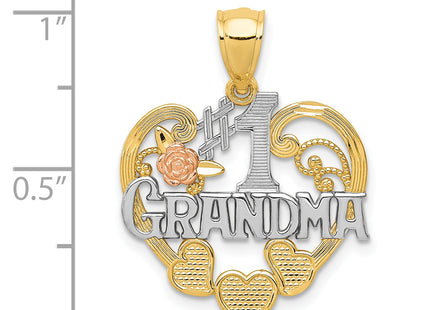 14k Two-tone w/White Rhodium #1 Grandma Heart Pendant, 25 x 20mm
