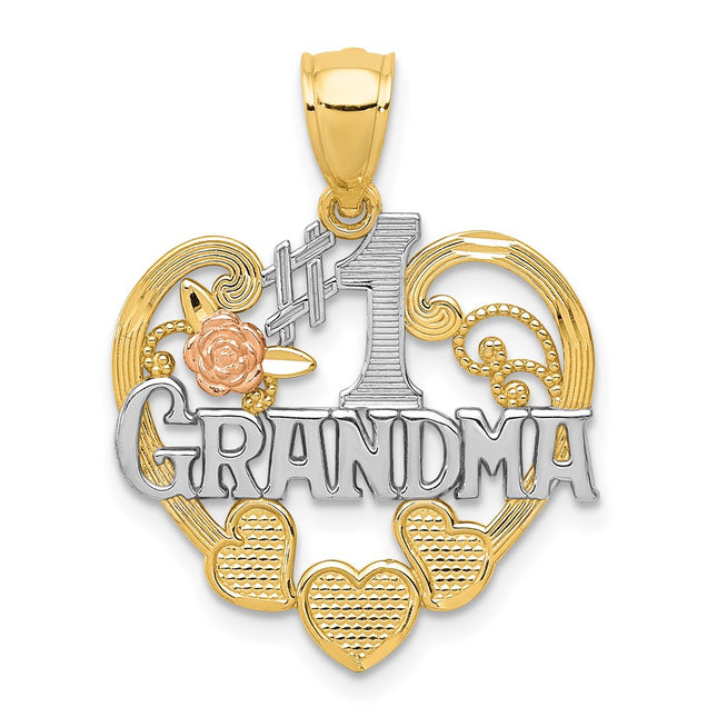 14k Two-tone w/White Rhodium #1 Grandma Heart Pendant, 25 x 20mm