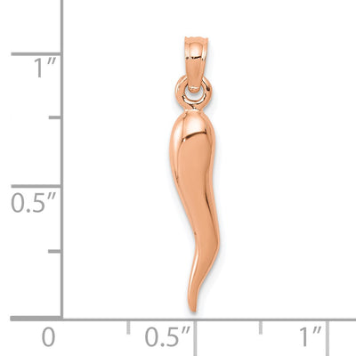 14K Rose Gold Medium 3D Italian Horn Pendant
