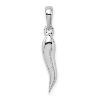 14K White Gold Medium 3D Italian Horn Pendant