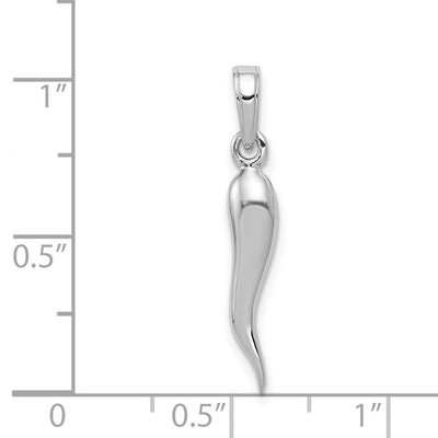 14K White Gold Medium 3D Italian Horn Pendant