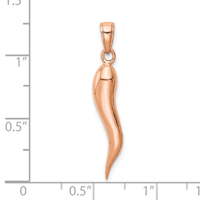 14K Rose Gold Large 3D Italian Horn Pendant
