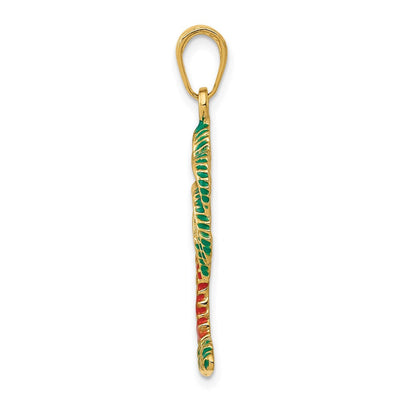 14K Enameled Palm Tree Pendant, 32.5 x 14mm
