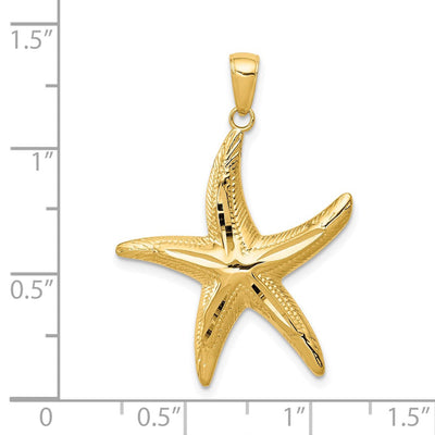 14K Diamond-Cut Starfish Pendant, 34 x 26mm