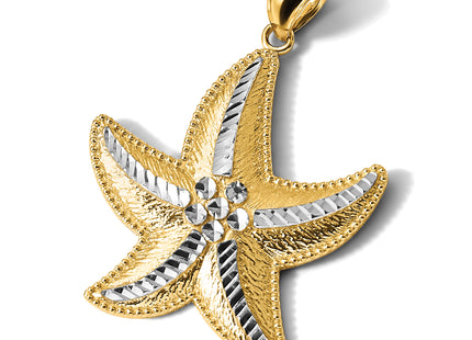 14K and Rhodium Diamond-Cut Textured Starfish Pendant