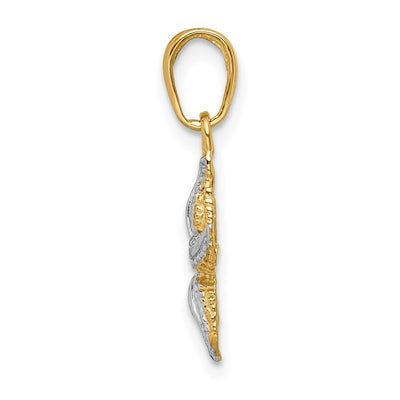 14K with White Rhodium Starfish Pendant, 19 x 12mm
