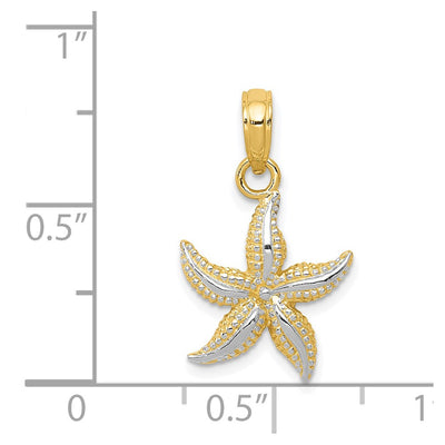 14K with White Rhodium Starfish Pendant, 19 x 12mm