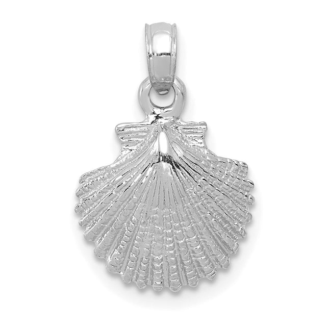 14k White Gold Scallop Shell Pendant, 19 x 12mm