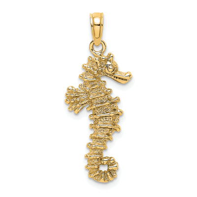 14K 3D Seahorse Pendant, 30 x 11mm