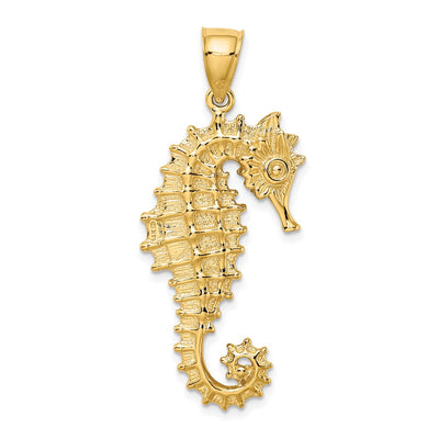 14K 3D Seahorse Pendant, 30 x 11mm