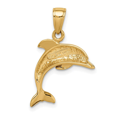 14K Jumping Dolphin Pendant, 24 x 16mm