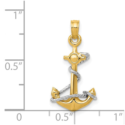 14K Two-Tone 3D Anchor W/Rope Pendant