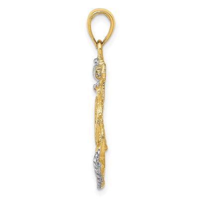 14K w/ Rhodium Anchor W/Rope Pendant, 31 x 17mm