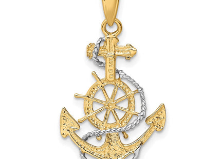 14K w/ Rhodium Anchor W/Rope Pendant (Style K3079)