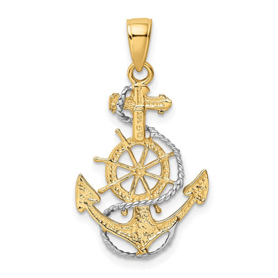14K w/ Rhodium Anchor W/Rope Pendant, 31 x 17mm