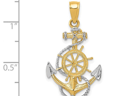 14K w/ Rhodium Anchor W/Rope Pendant (Style K3079)
