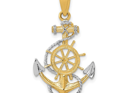 14K w/ Rhodium Anchor W/Rope Pendant (Style K3079)