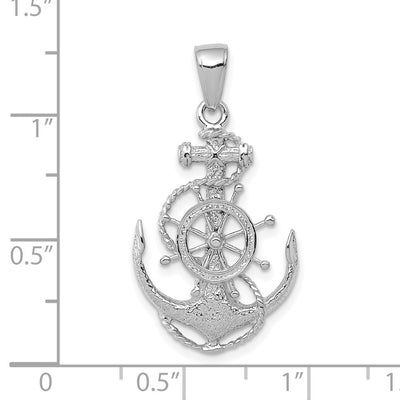 14K White Gold Medium Anchor w/Wheel Pendant