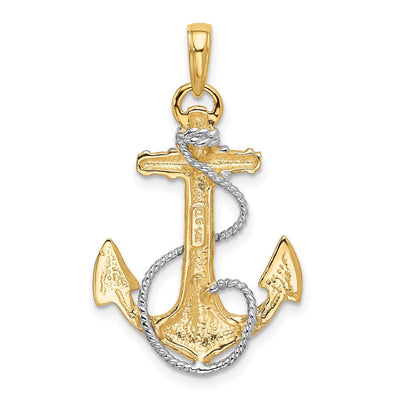14K w/ Rhodium Anchor W/Rope Pendant, 33 x 20mm