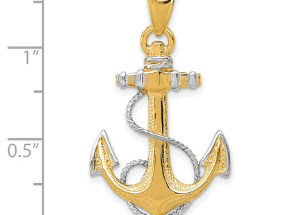 14K w/ Rhodium Anchor W/Rope Pendant, 33 x 20mm
