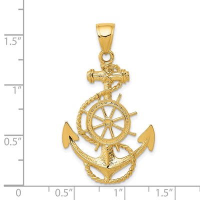 14K Large Anchor w/Wheel Pendant