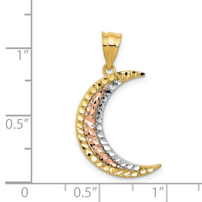 14K Two-tone w/White Rhodium Diamond-cut Moon Pendant