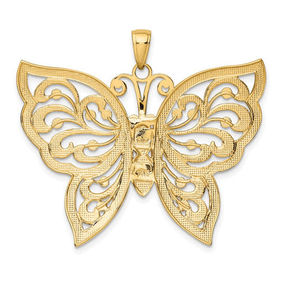 14K w/Rhodium Diamond Cut Butterfly Pendant, 36 x 41mm