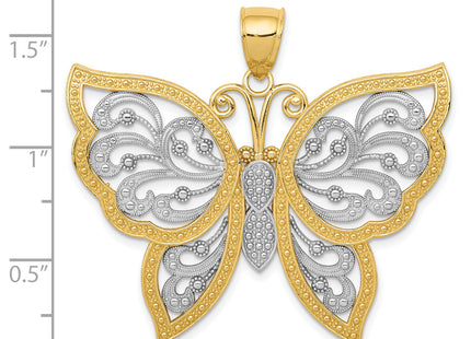 14k w/Rhodium Diamond Cut Butterfly Pendant, 36 x 41mm
