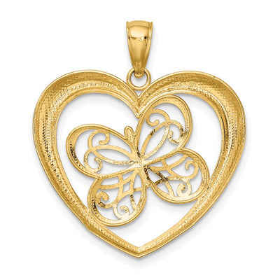 14K w/Rhodium Butterfly in Heart Charm