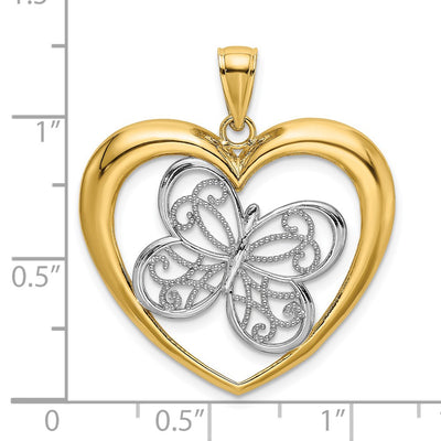 14K w/Rhodium Butterfly in Heart Charm
