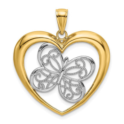 14K w/Rhodium Butterfly in Heart Charm