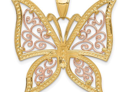 14k Two-tone w/White Rhodium Diamond-cut Butterfly Pendant (Style K3249)