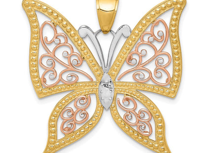 14k Two-tone w/White Rhodium Diamond-cut Butterfly Pendant (Style K3249)