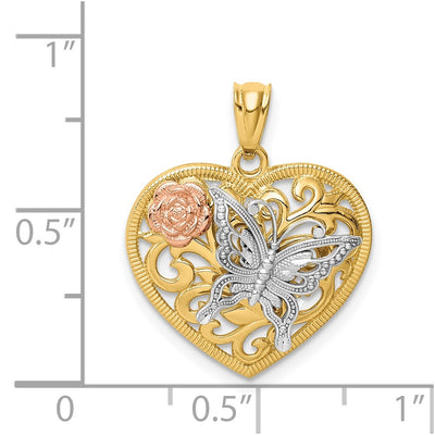 14K Tri color Butterfly Heart Pendant