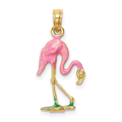 14K Enameled Flamingo Pendant