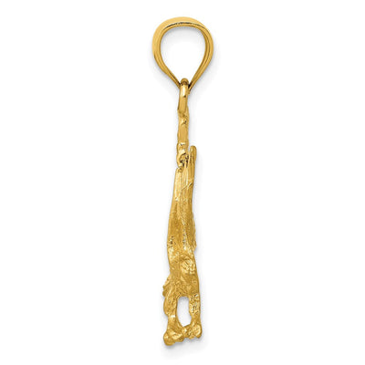 14K Satin Diamond-cut Eagle Pendant, 27.5 x 14mm