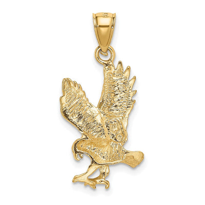 14K Satin Diamond-cut Eagle Pendant, 27.5 x 14mm