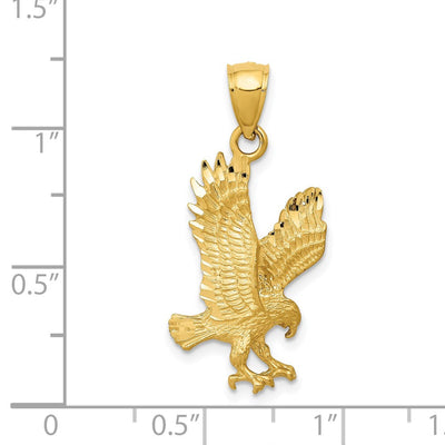 14K Satin Diamond-cut Eagle Pendant, 27.5 x 14mm