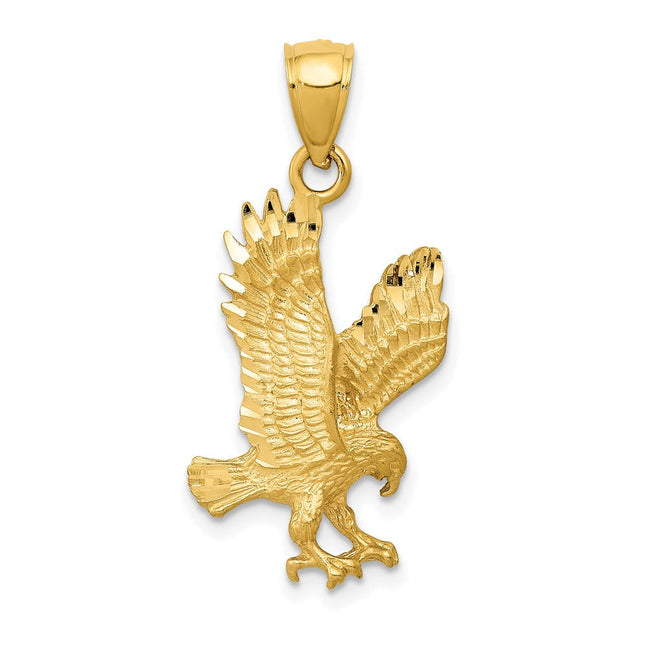 14K Satin Diamond-cut Eagle Pendant, 27.5 x 14mm